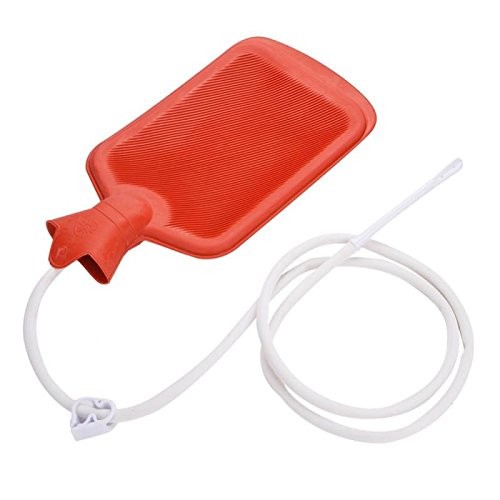 Rubber Douche / Enema Bag, Hot Water Bottle Combination 7 Piece Set, Red