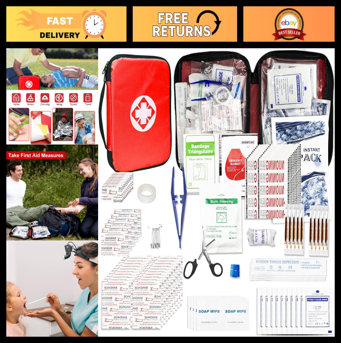 300PCS Portable First Aid Kit – Essential Survival Gear for Home, Car, Hiking, C
