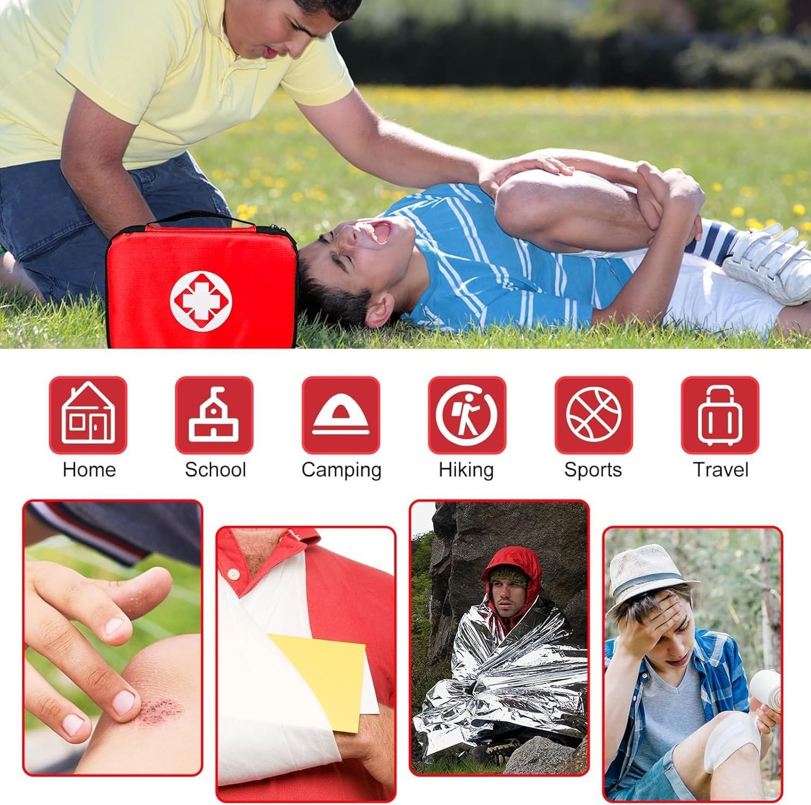 Travel First Aid Kit Car Home 300PCS Survival Set Portable Emergency Red Outdoor