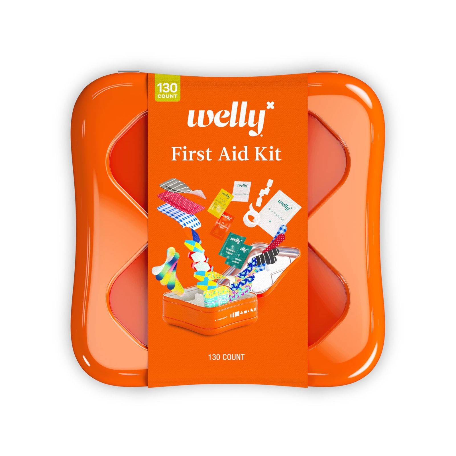 First Aid Kit 130 Count Flex Fabric Bandages and Essentials Organized Tin