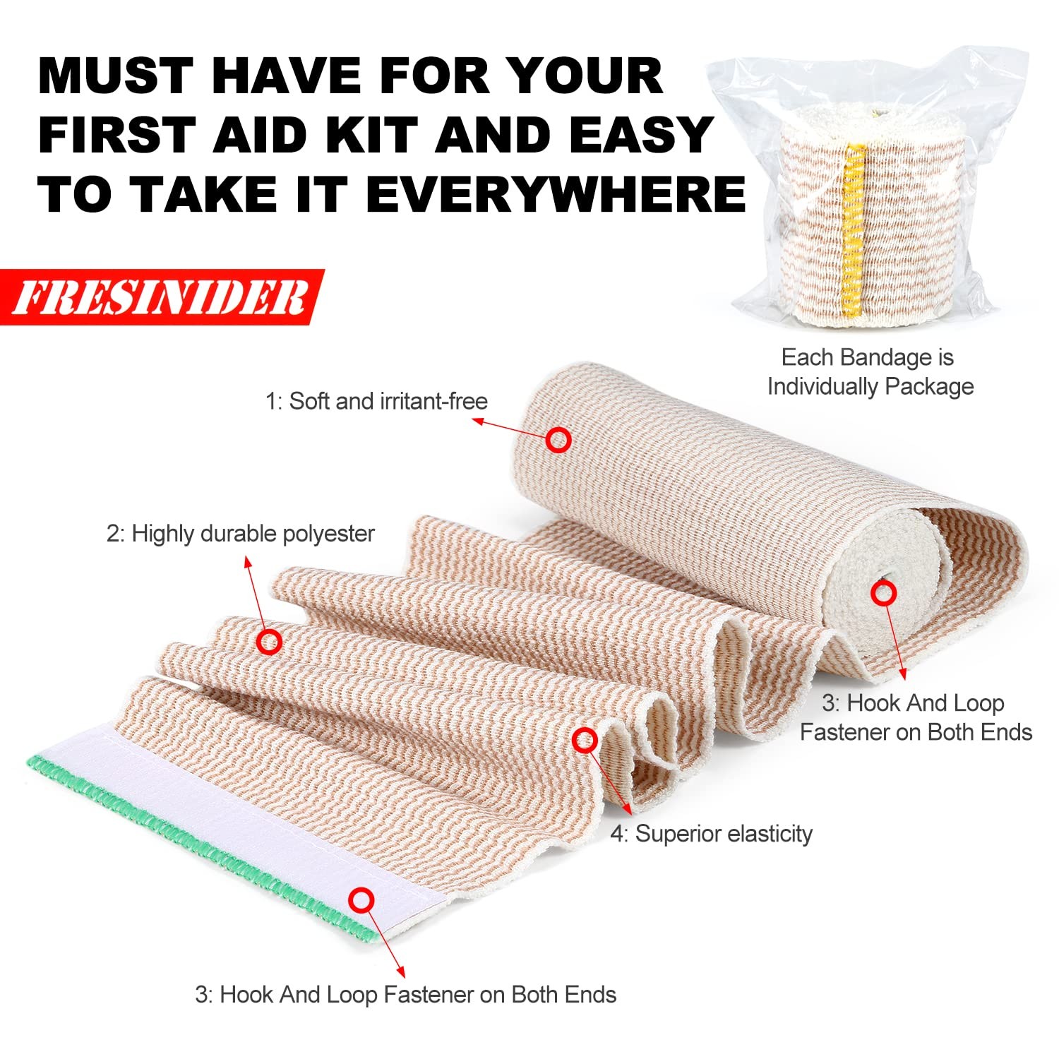 FRESINIDER Premium Elastic Bandage Wrap, 6 Pack 4" 4 Inch Wide, 6 X 4 Inches