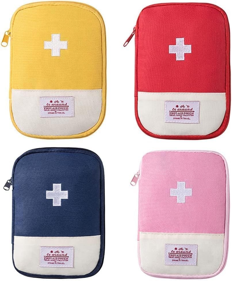 4 Pcs Travel First Aid Pouch,Empty Mini Pouch, Portable Small, Red