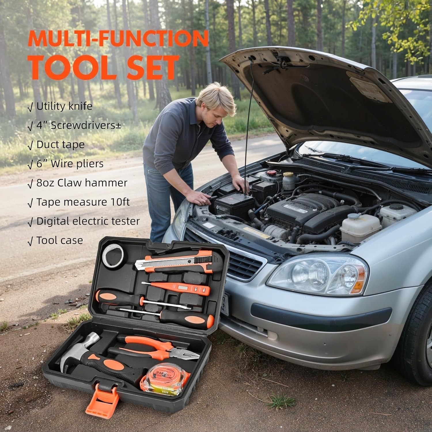 Car Emergency Kit with Portable Air Compressor, First Aid Kit, Jumper new