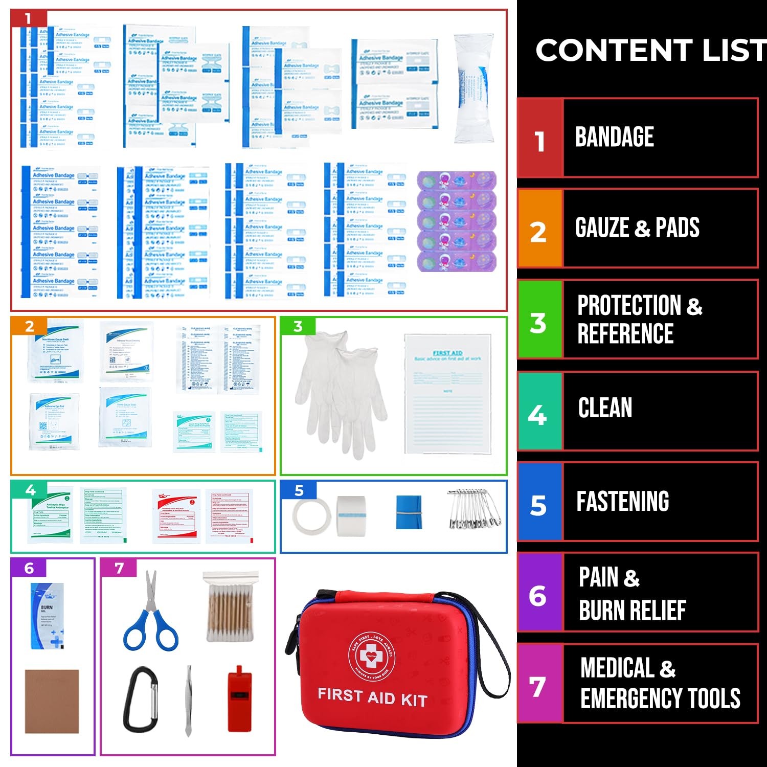 Small First Aid Kit – 165 Piece Dual-Color Emergency Medical Kit with Hard Sh…
