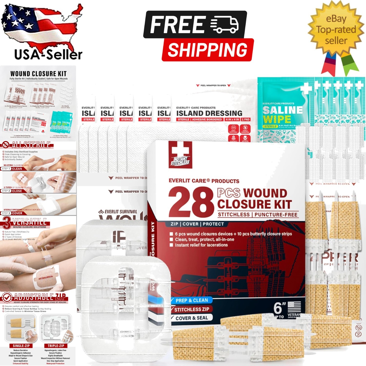 Suture-Free 28-Pc Wound Closure Kit – Effortless First Aid for All Ages