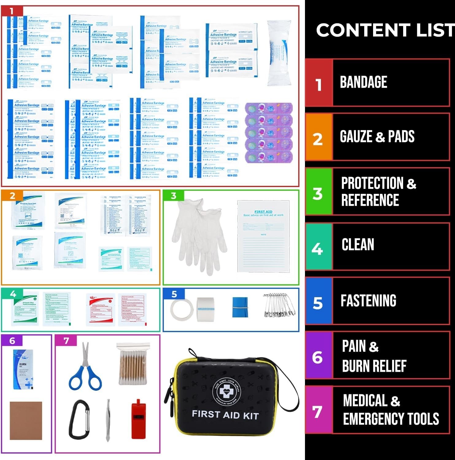 Small First Aid Kit – 165 Piece Dual-Color Emergency Medical Kit with Hard Sh…