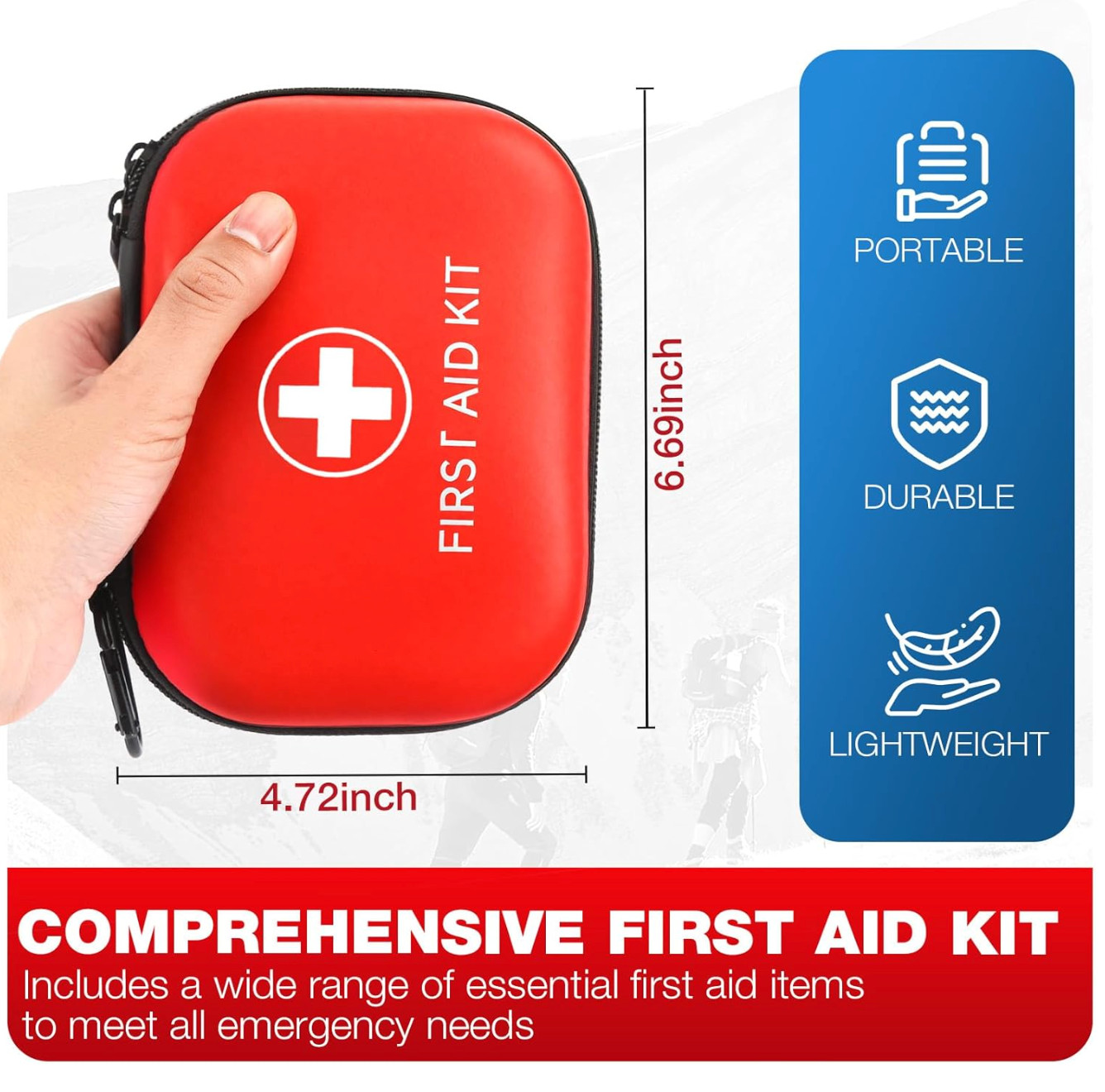 All-in-One Compact First Aid Kit with Waterproof Hard Shell Case – 100 PCS