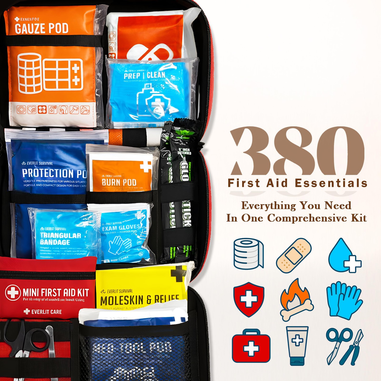 380 Pcs First Aid Kit All-Purpose Medical Essential Kit for Cuts, Scrapes, Bu…
