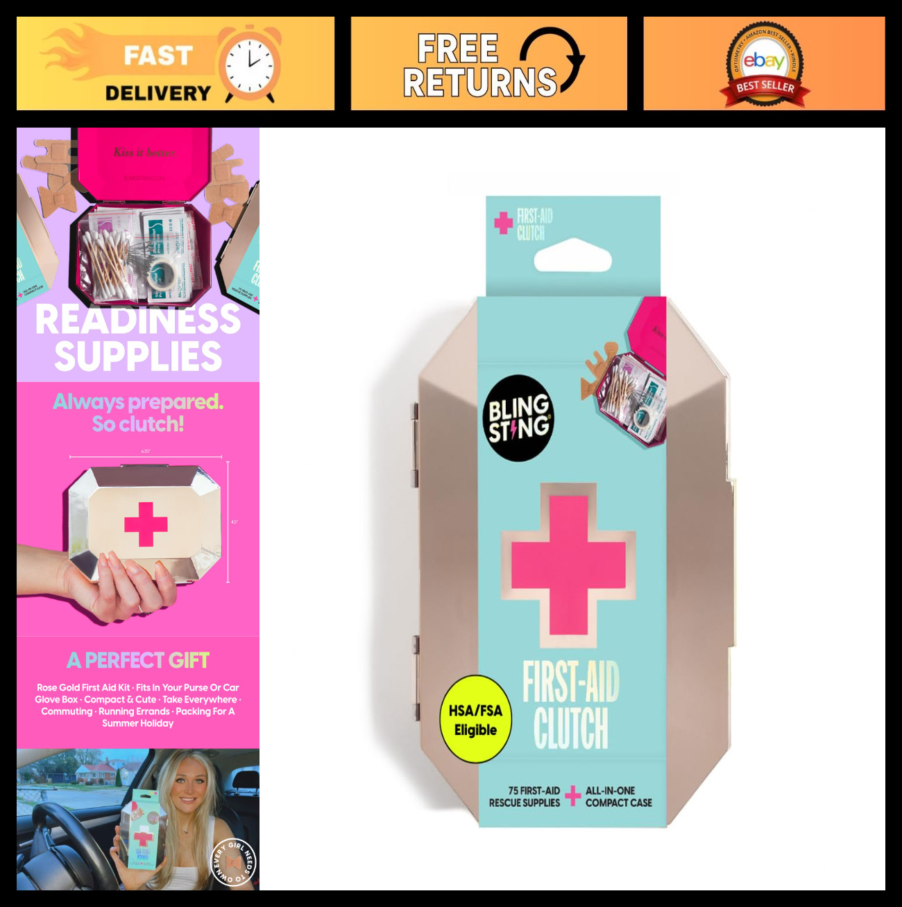 Compact First Aid Kit – 75 Essential Supplies, Bandages & Wipes – TSA Approved M