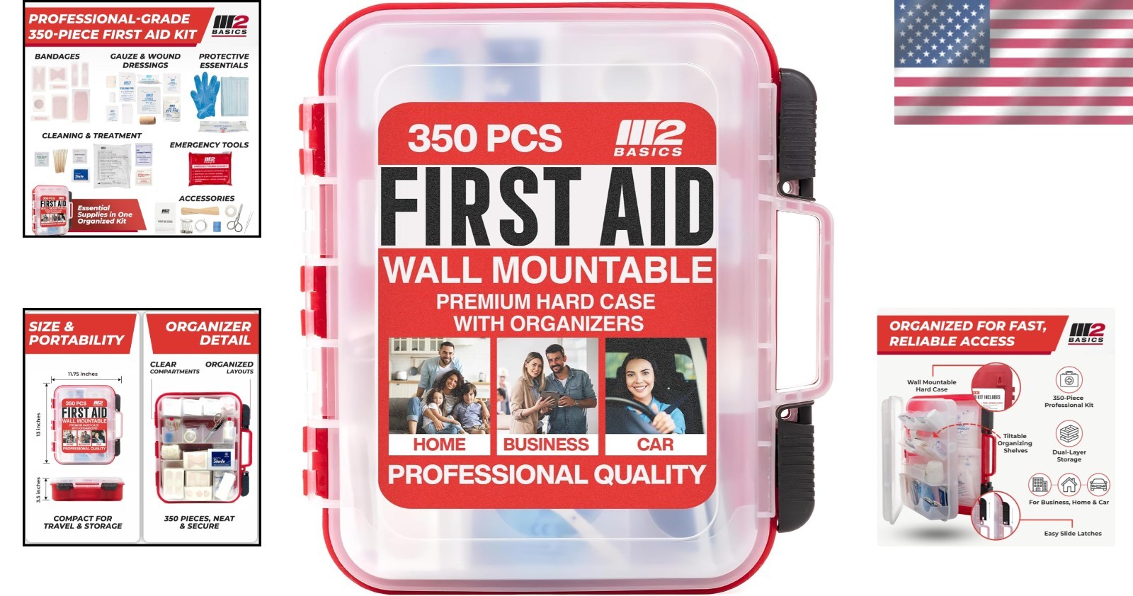 350-Piece Wall Mount First Aid Kit – Essential Medical Supplies for Workplace