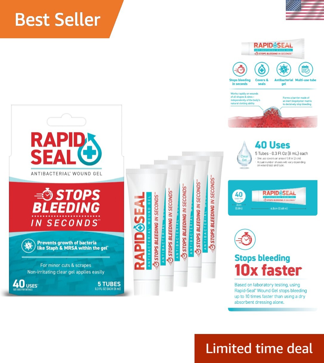 Emergency Wound Gel (5 Tubes) – Instantly Stops Bleeding for Cuts & Scrapes