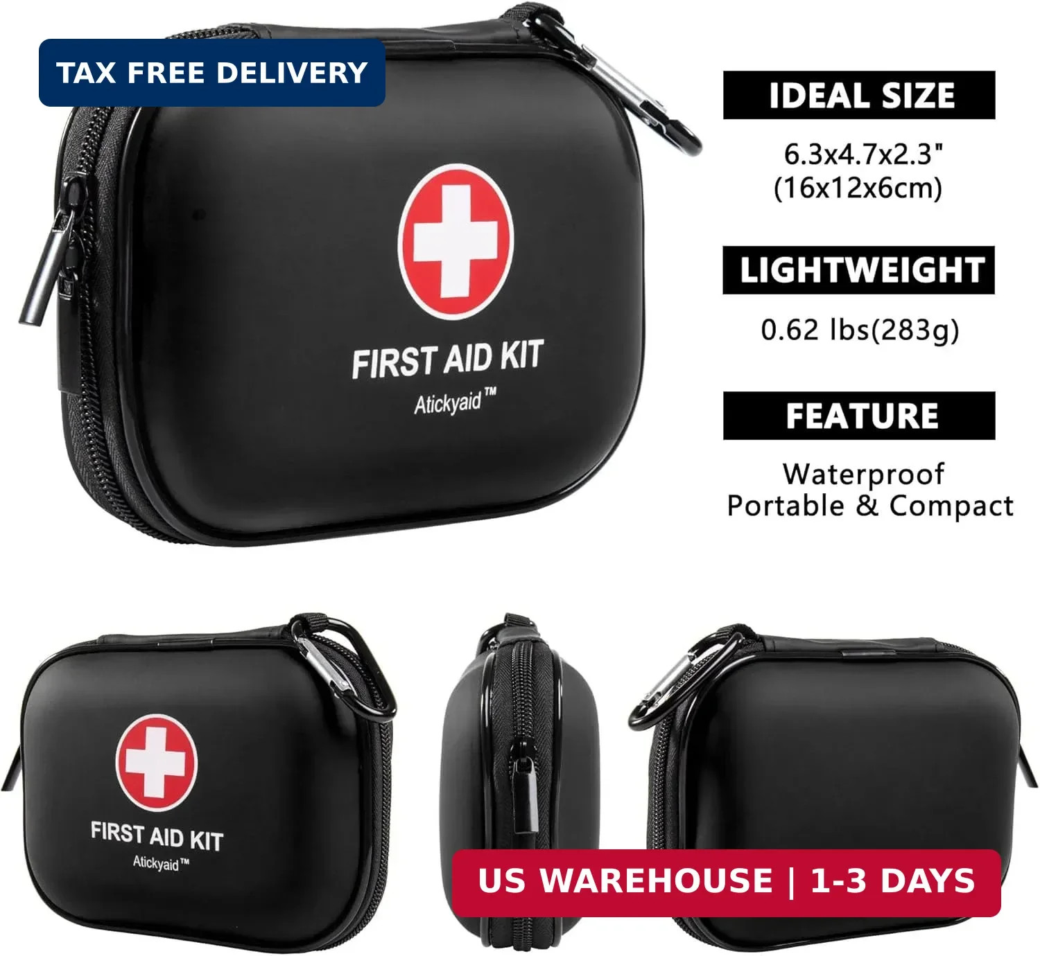 Mini First Aid Kit – 120 Piece Small Waterproof Hard Shell Medical Kit for Car,