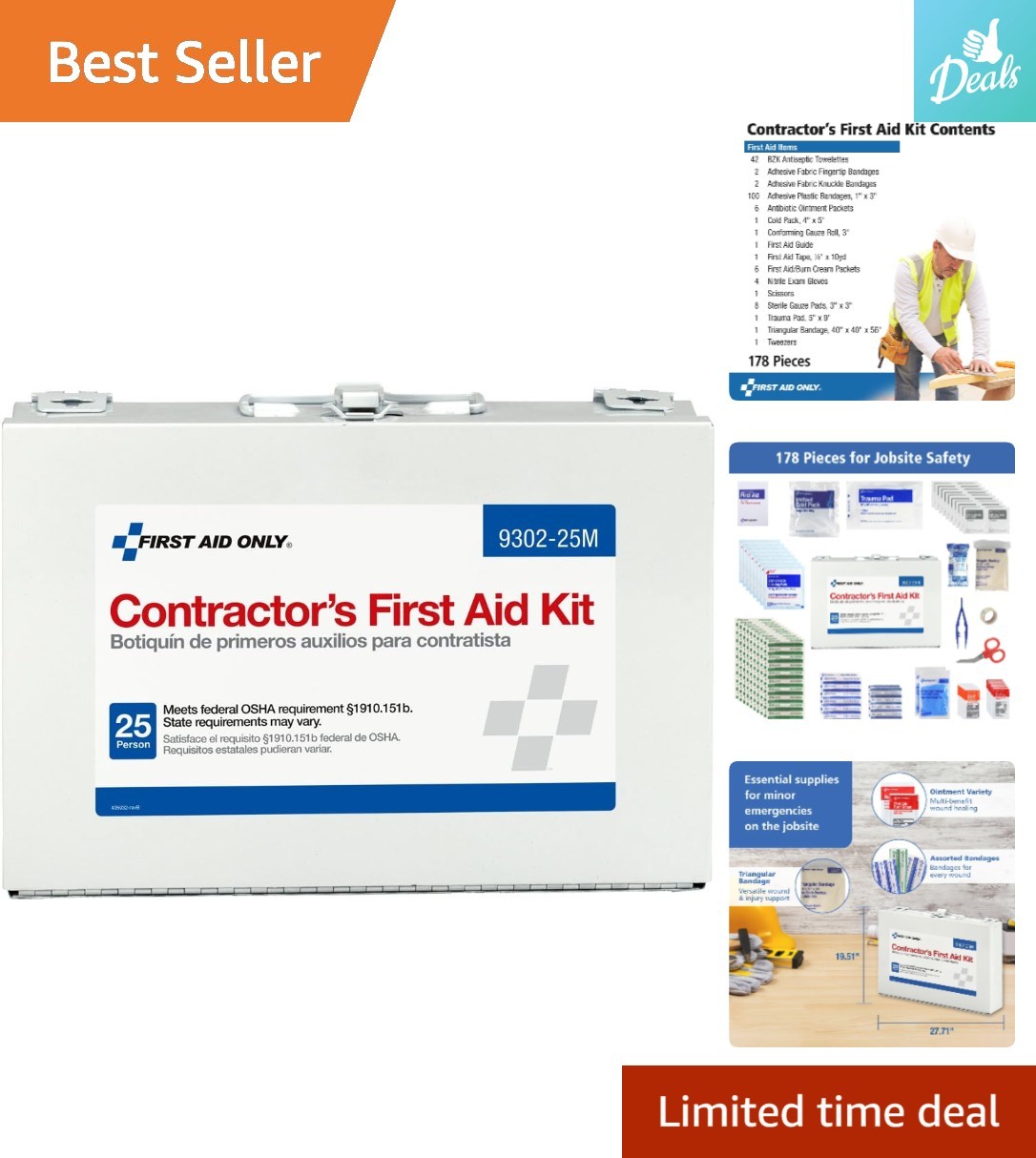 Rugged 25-Person First Aid Kit – 178-Piece Emergency Set for Home & Workspaces