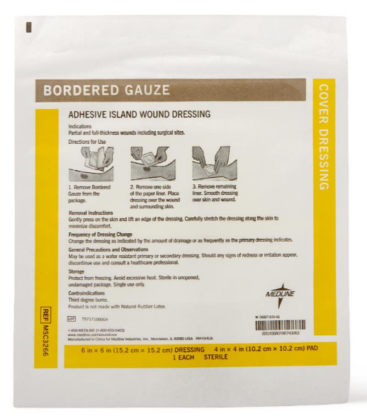 Medline Sterile Bordered Gauze Adhesive Island Wound Dressing 6" x 6" Box of 15