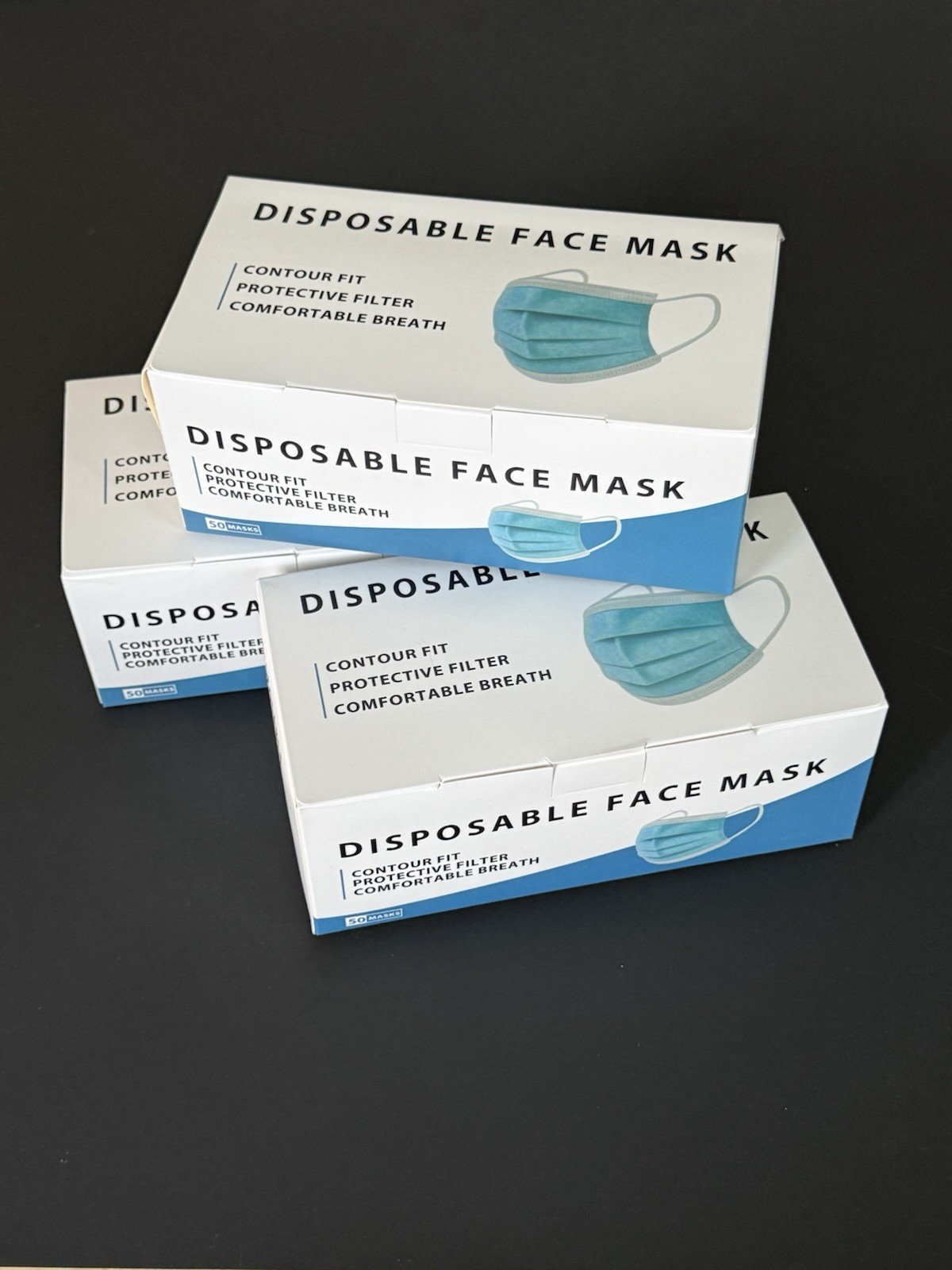 Disposable Protective Face Masks 5 Boxes (50 per box) 250 Count Adult Face masks
