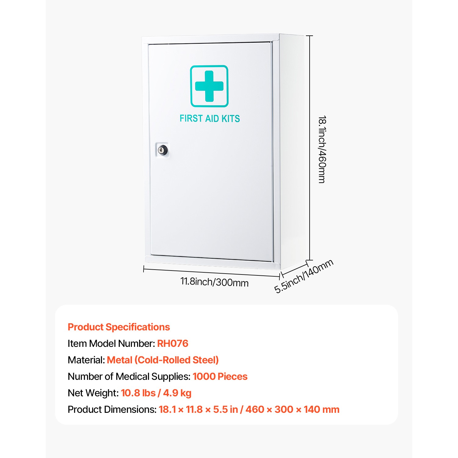 3-Shelf First Aid Cabinet Wall Mounted Medicine Cabinet Emergency Metal Med Box