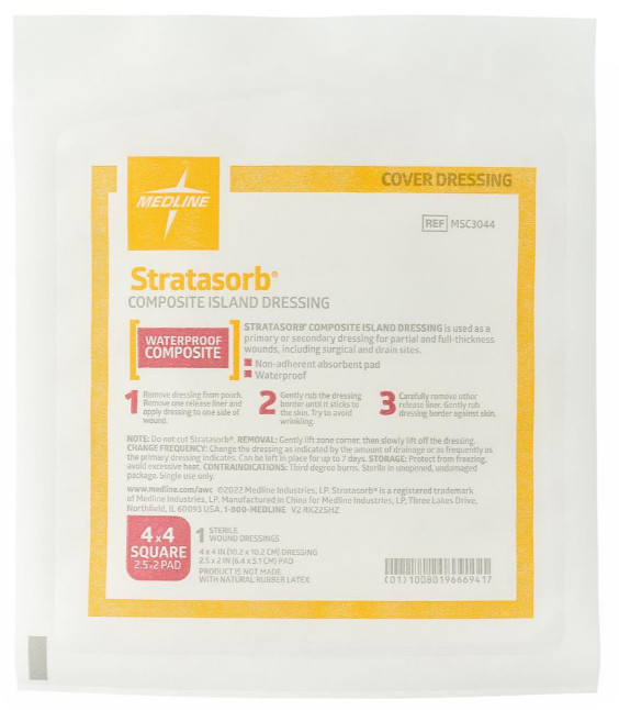 Stratasorb Composite Adhesive Island Wound Dressings, 4" x 4" Box of 10