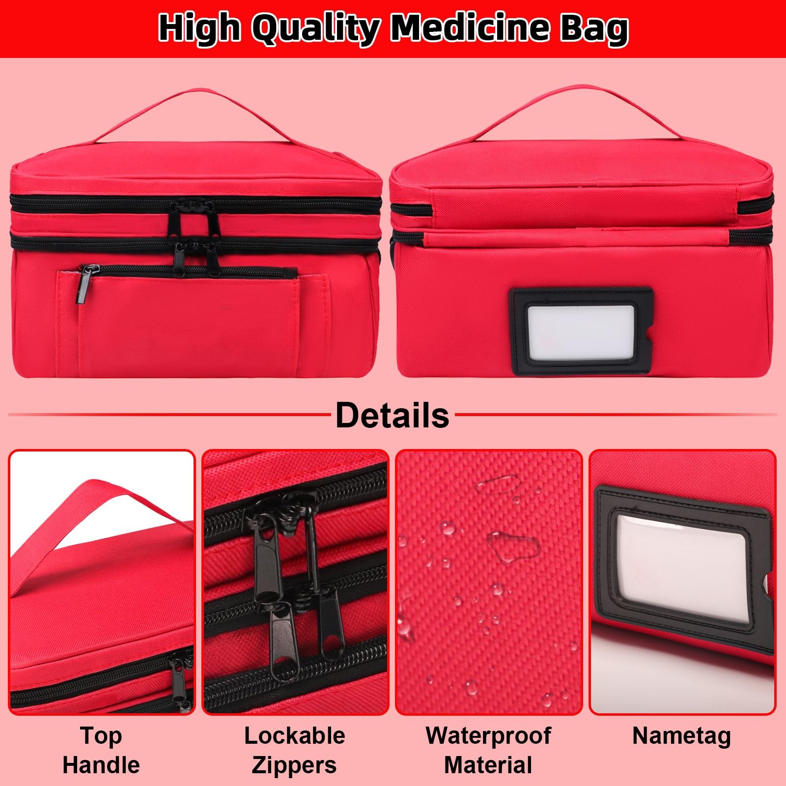 Medicine Bag for Traveling with Portable Small Pouch, Double Layer Bottle Org…