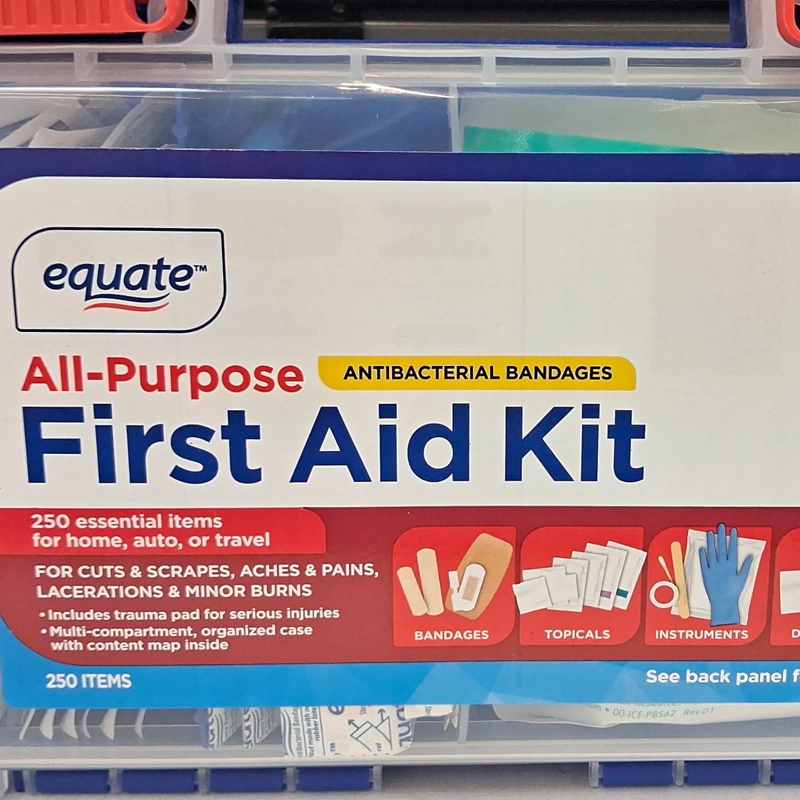 Equate All-Purpose First Aid Kit 250pc w/ Antibacterial Bandages Portable