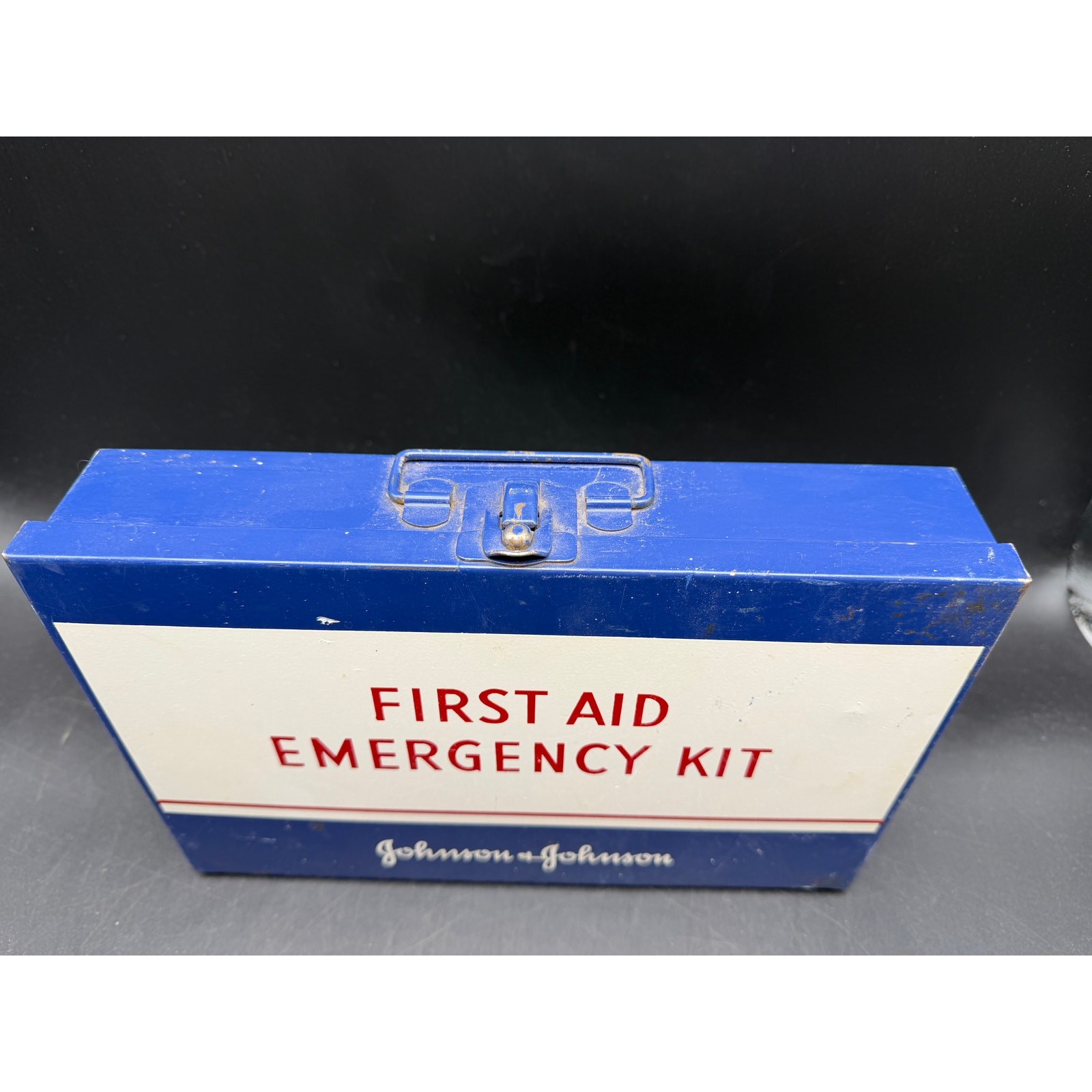 Vintage Metal Wall Hung 1960's First Aid Emergency Kit Johnson & Johnson
