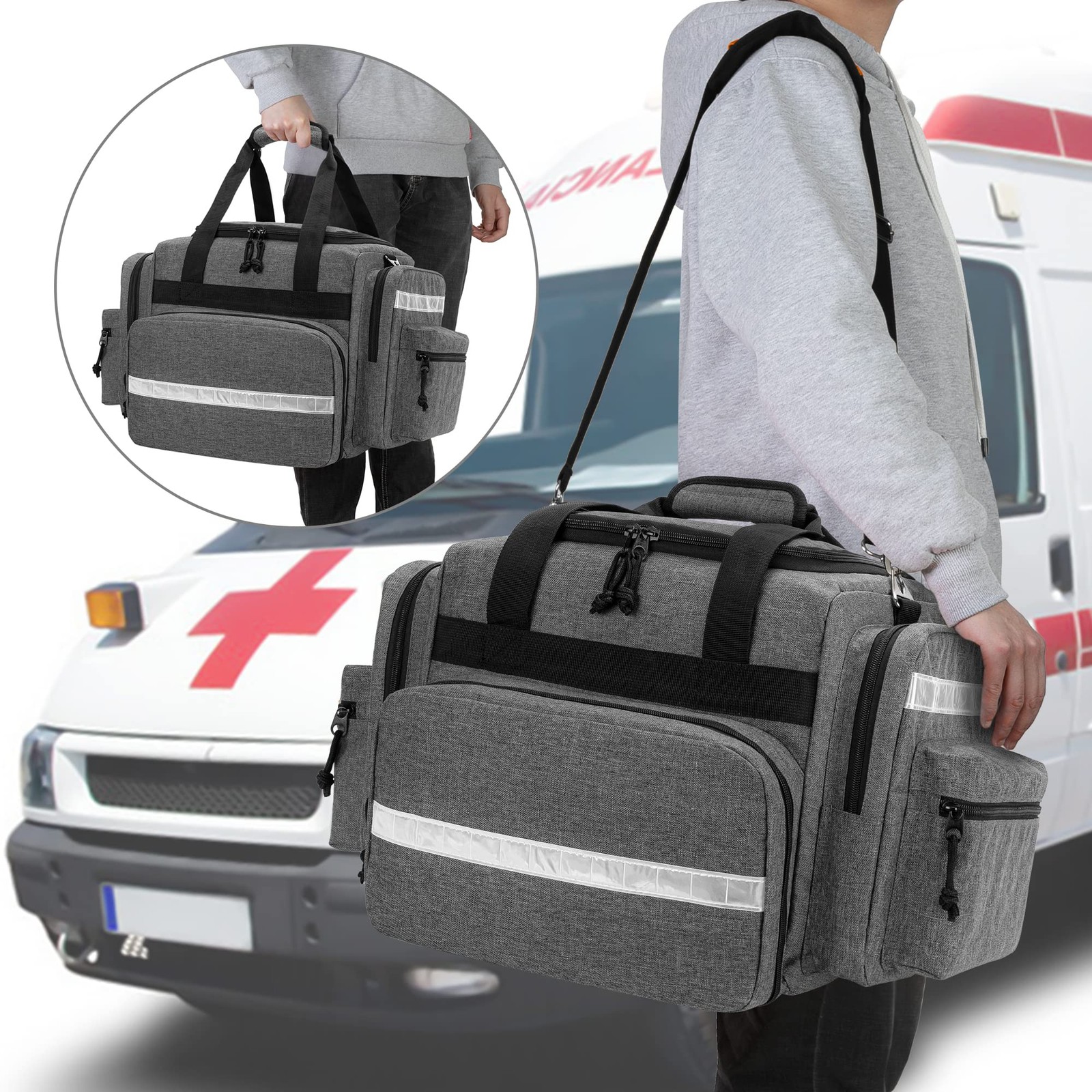 Damero Professional Medical Bag Empty, First Responder Trauma Bag with Detach…