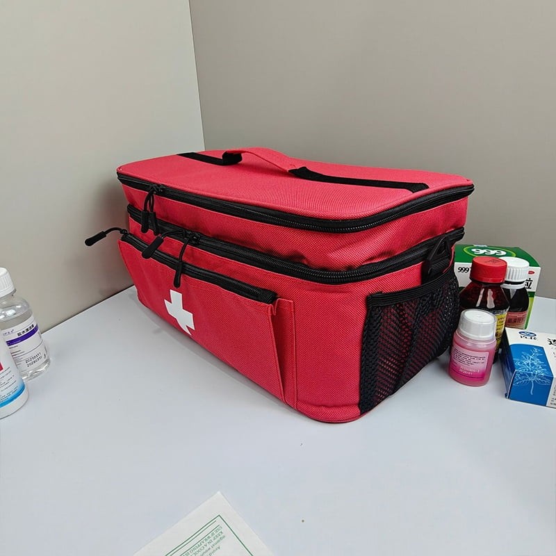 Multi-Compartment Travel First Aid Bag Medical Storage Organizer Empty Bag Red