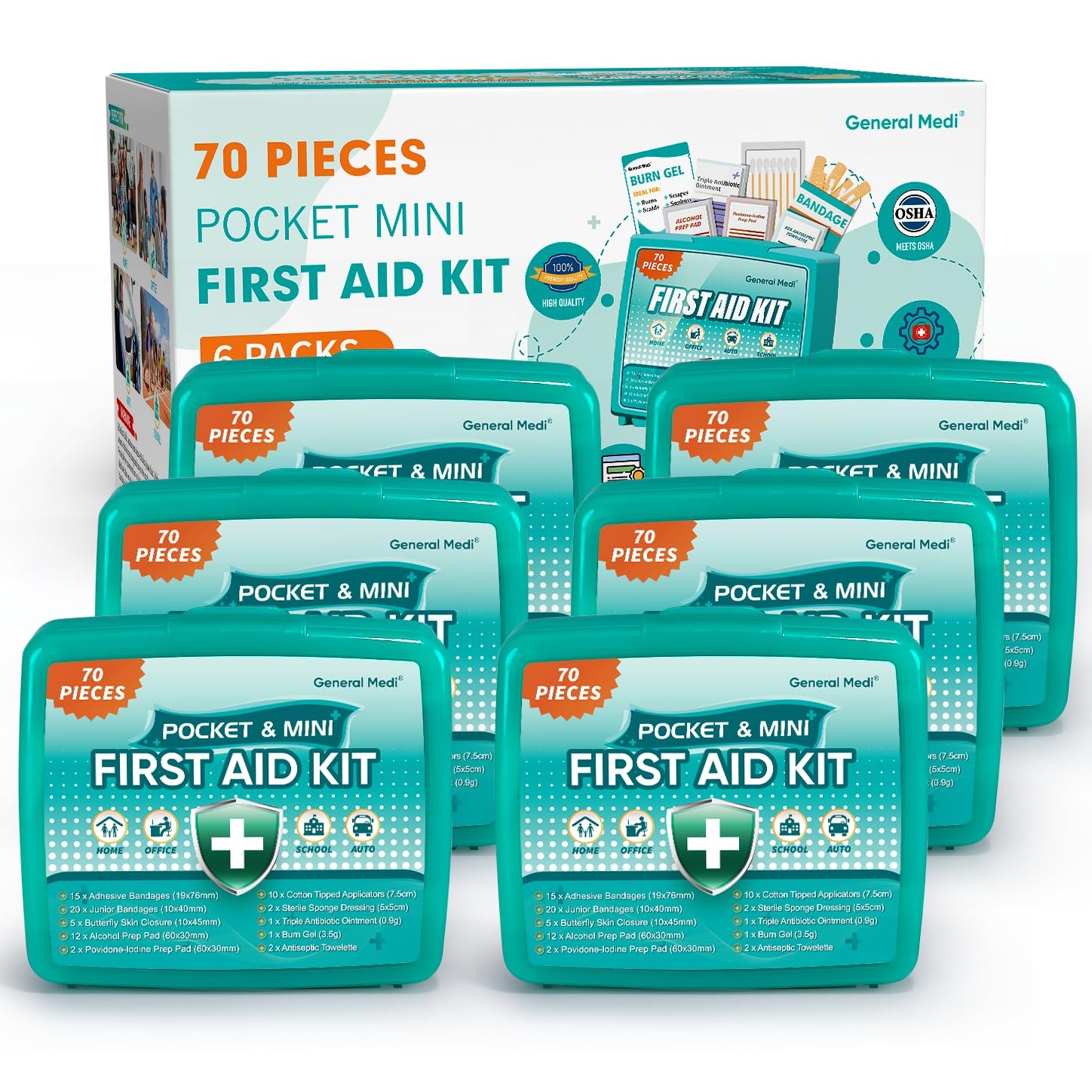 420 Piece First Aid Kit, 6 Individual Boxes of 70 Items Each – Contains Premi…