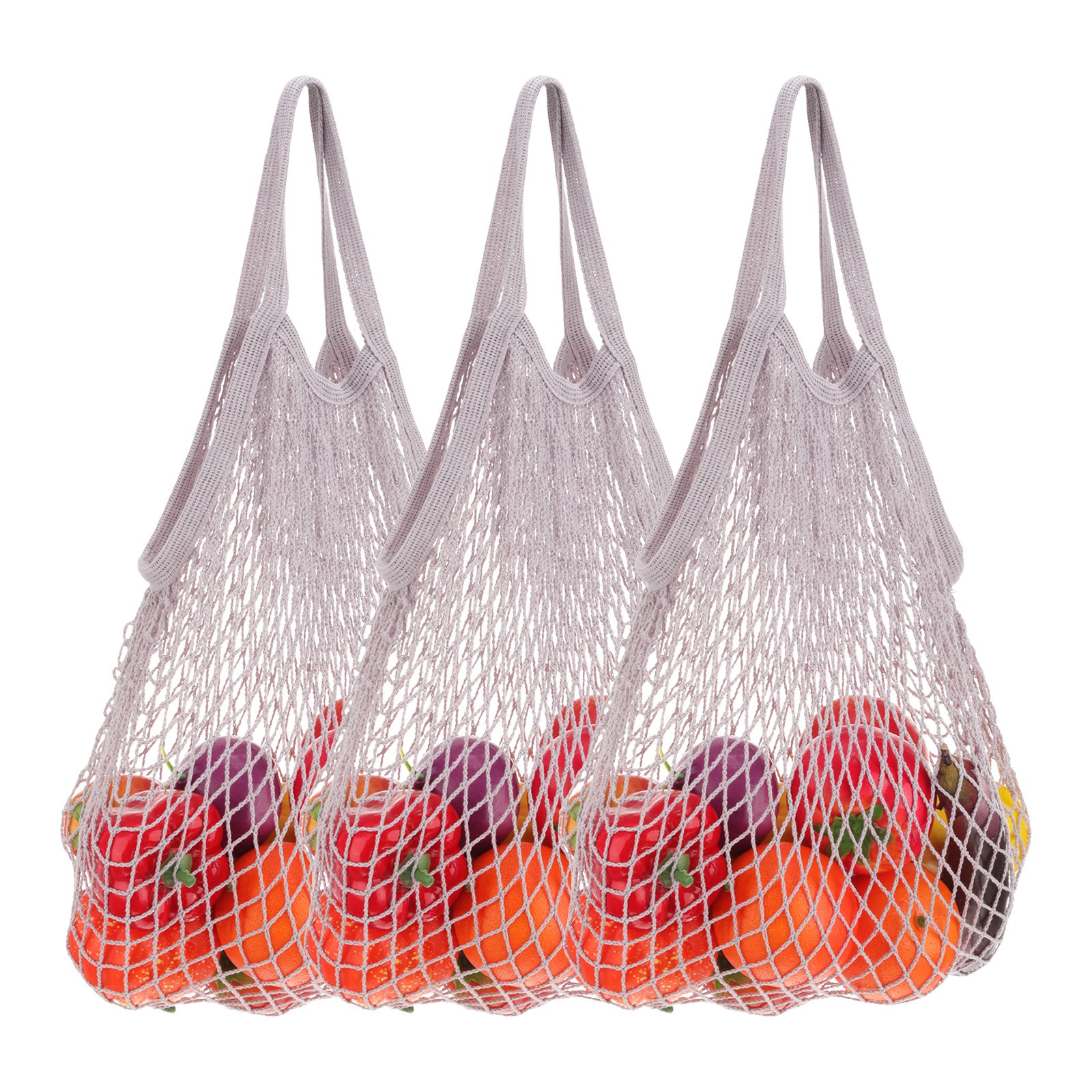 Reusable Mesh Produce Storage Bags Washable Portable Bag (Set of 3Pcs,Grey)