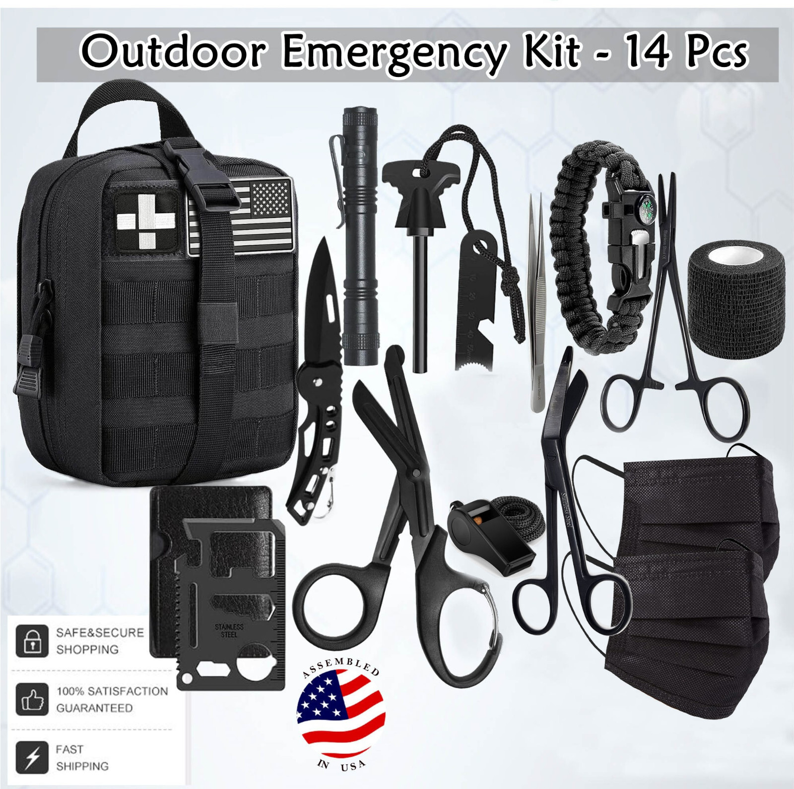 14PK Survival First Aid Kit Medical Emergency Military Trauma Bag Tactical Camp