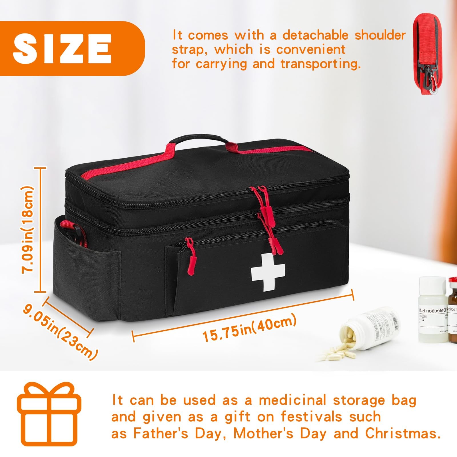 Boczif First Aid Kit, Storage Carry Bag, black with shoulder strap