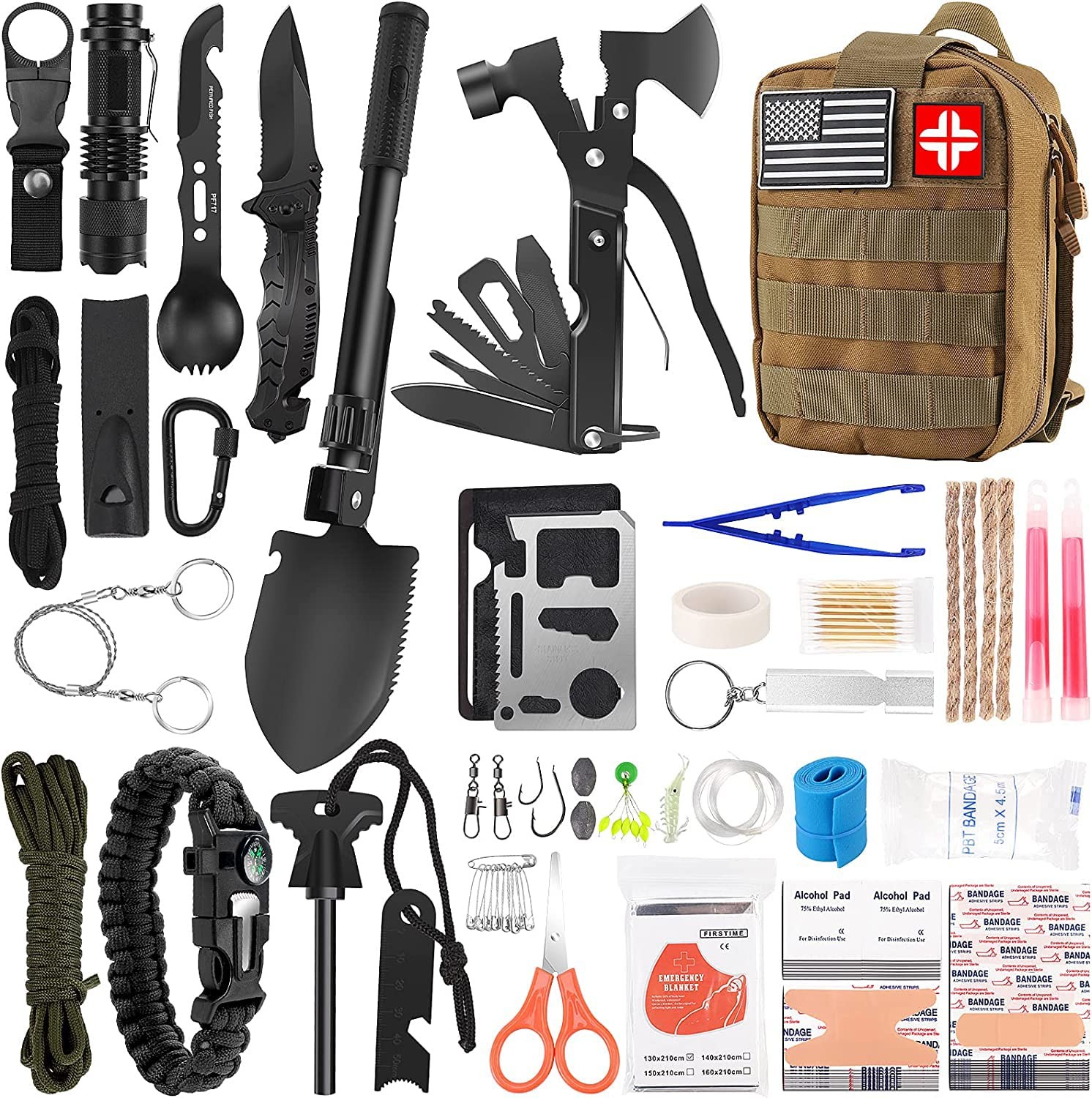 Emergency Survival Kit and First Aid Kit, 142Pcs Professional Survival Gear a…