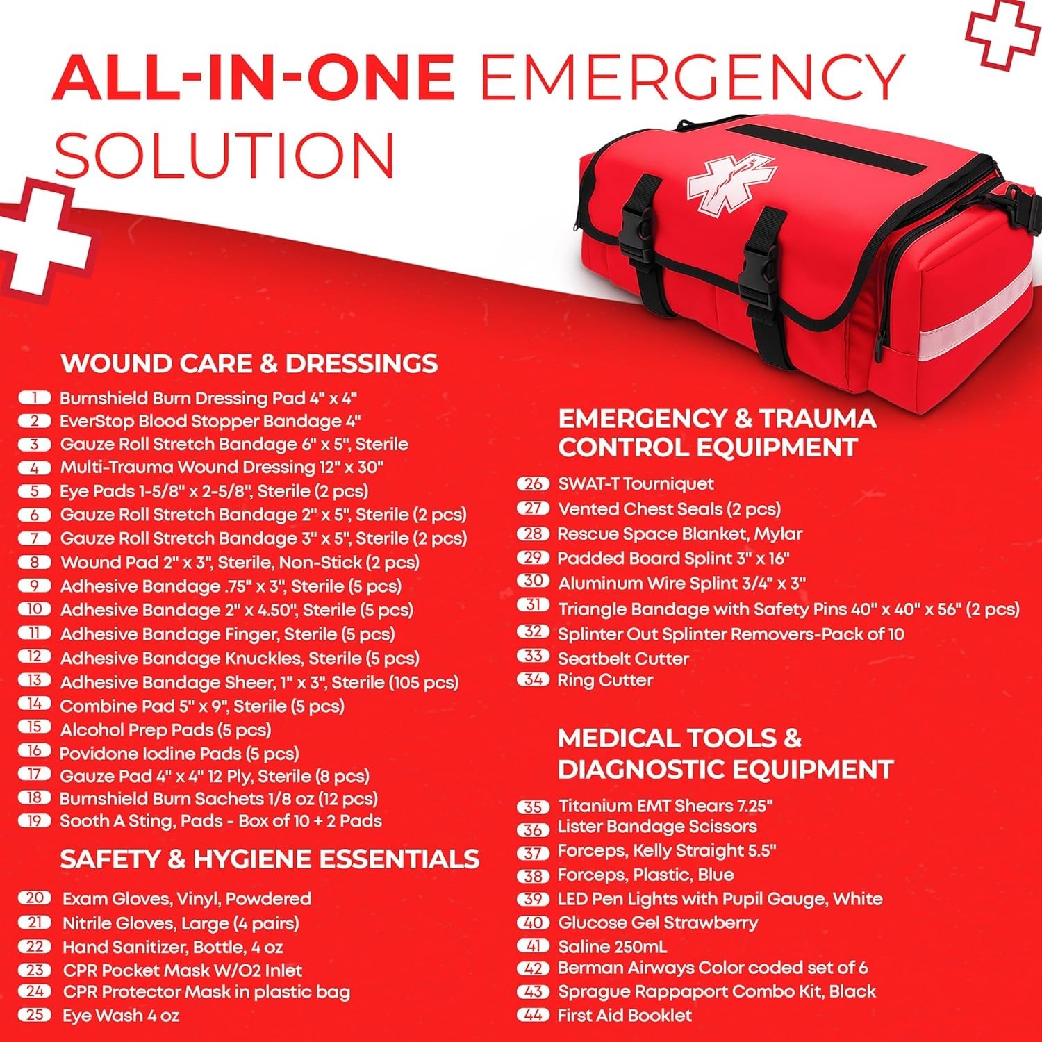 Fully Stocked EMT Trauma Bag – Tactical First Responder Medical Kit