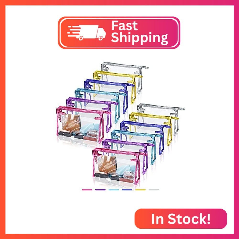 SITAKE 12 Pcs Portable Transparent Cosmetic Bags, Clear Waterproof Makeup Bags w