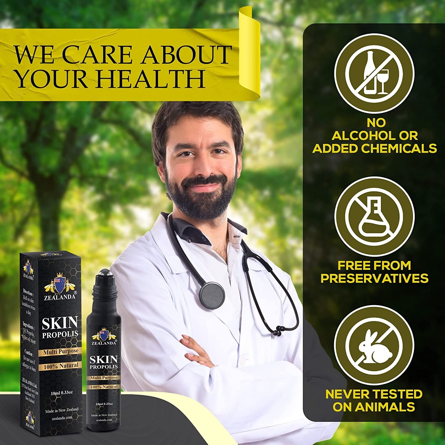 Skin Propolis, Multi Purpose 100% Natural, Alcohol-Free for Acne, Pimple, Eczema