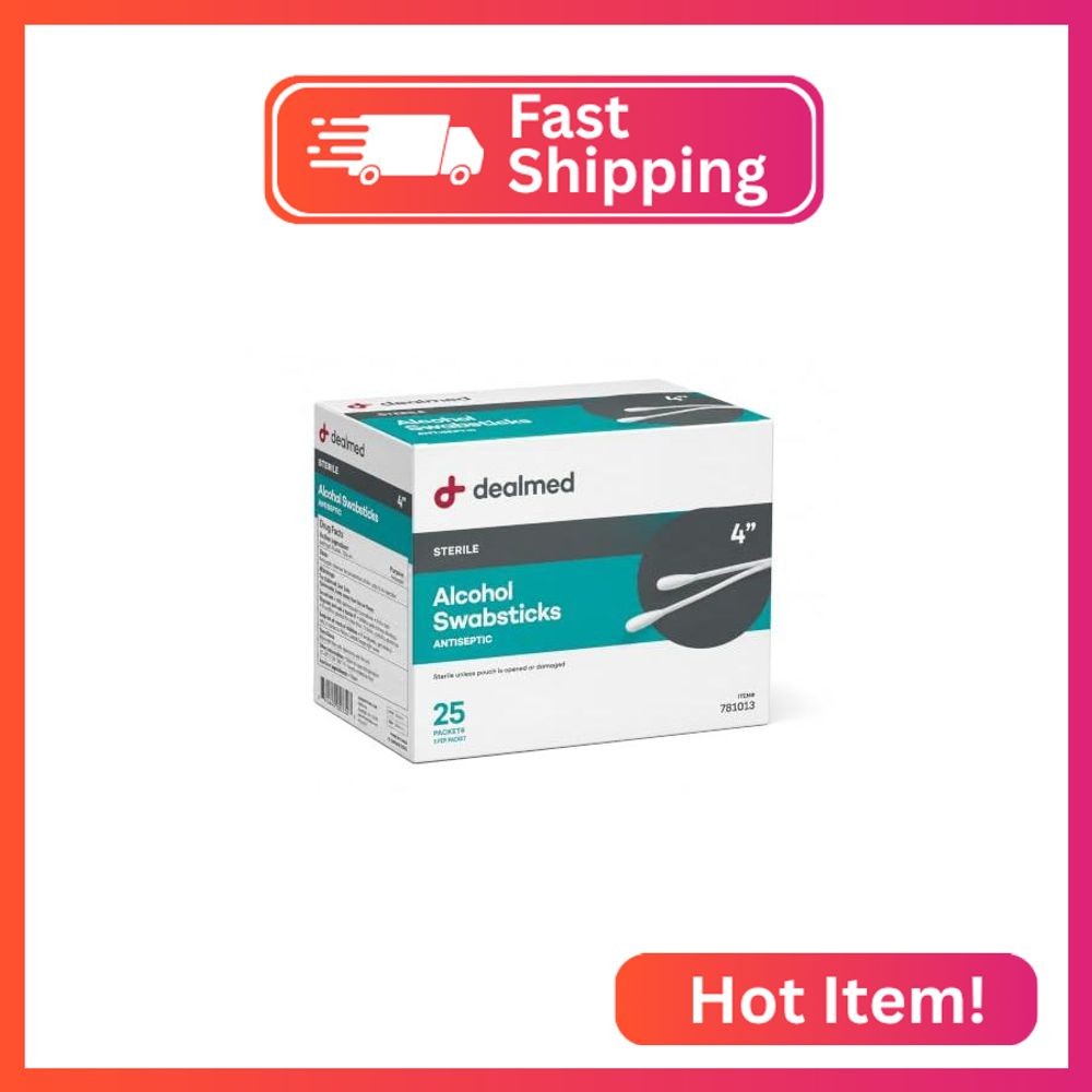 Dealmed 4" Alcohol Swabsticks, Individually Sealed Perfect for Portable First Ai