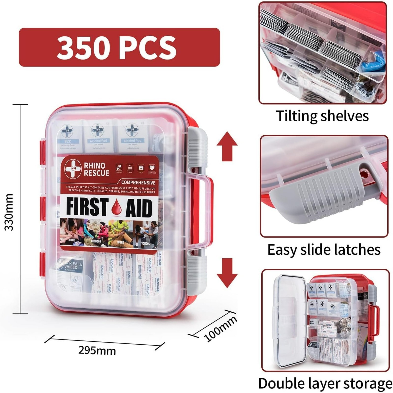 All-Purpose 350 Piece First Aid Kit – High Capacity Medical Box for Emergency