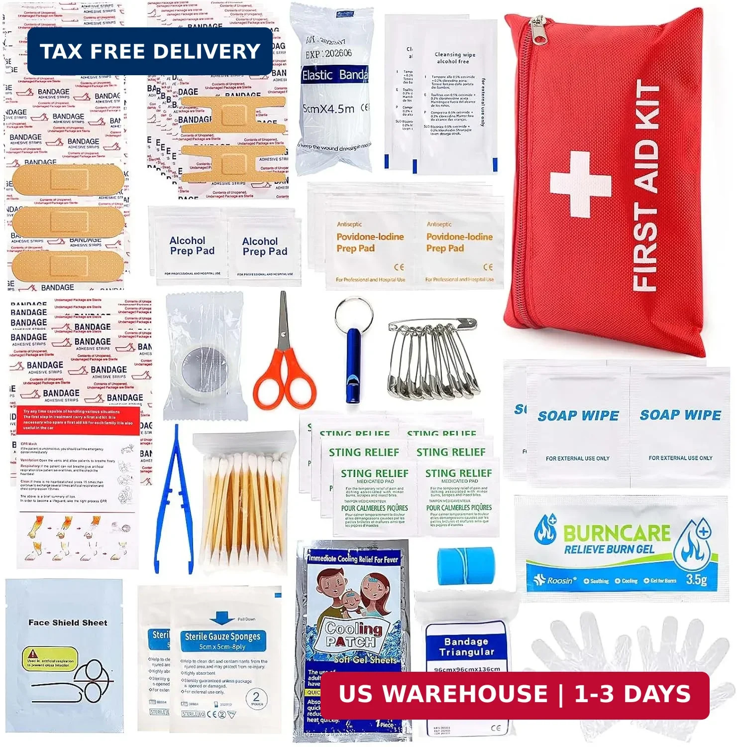 First Aid Kit for Home Car Travel 107 Piece Emergency Kits for Hiking Camping Sm