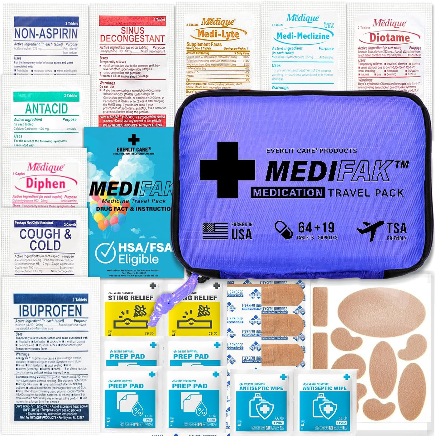 Travel Essential Medicine First Aid Kit I Bonus Medical Supplies I TSA Compliant