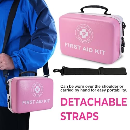 Large First Aid Kit – 410 Piece Dual-Color Emergency Kit with Hard Pink/White