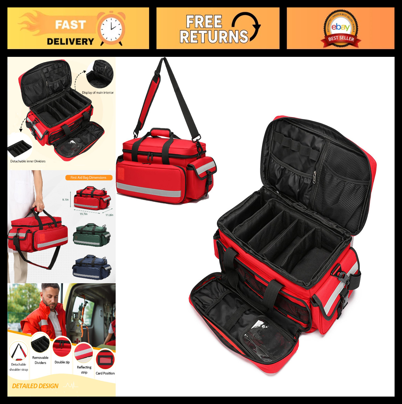Emergency Medical Bag Organizer, First Aid Trauma Bag with Dividers for EMT & Nu
