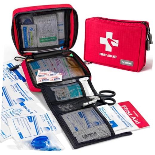 300 Piece First Aid Kit, Compact Waterproof First Aid Bag with 9 Organized Red