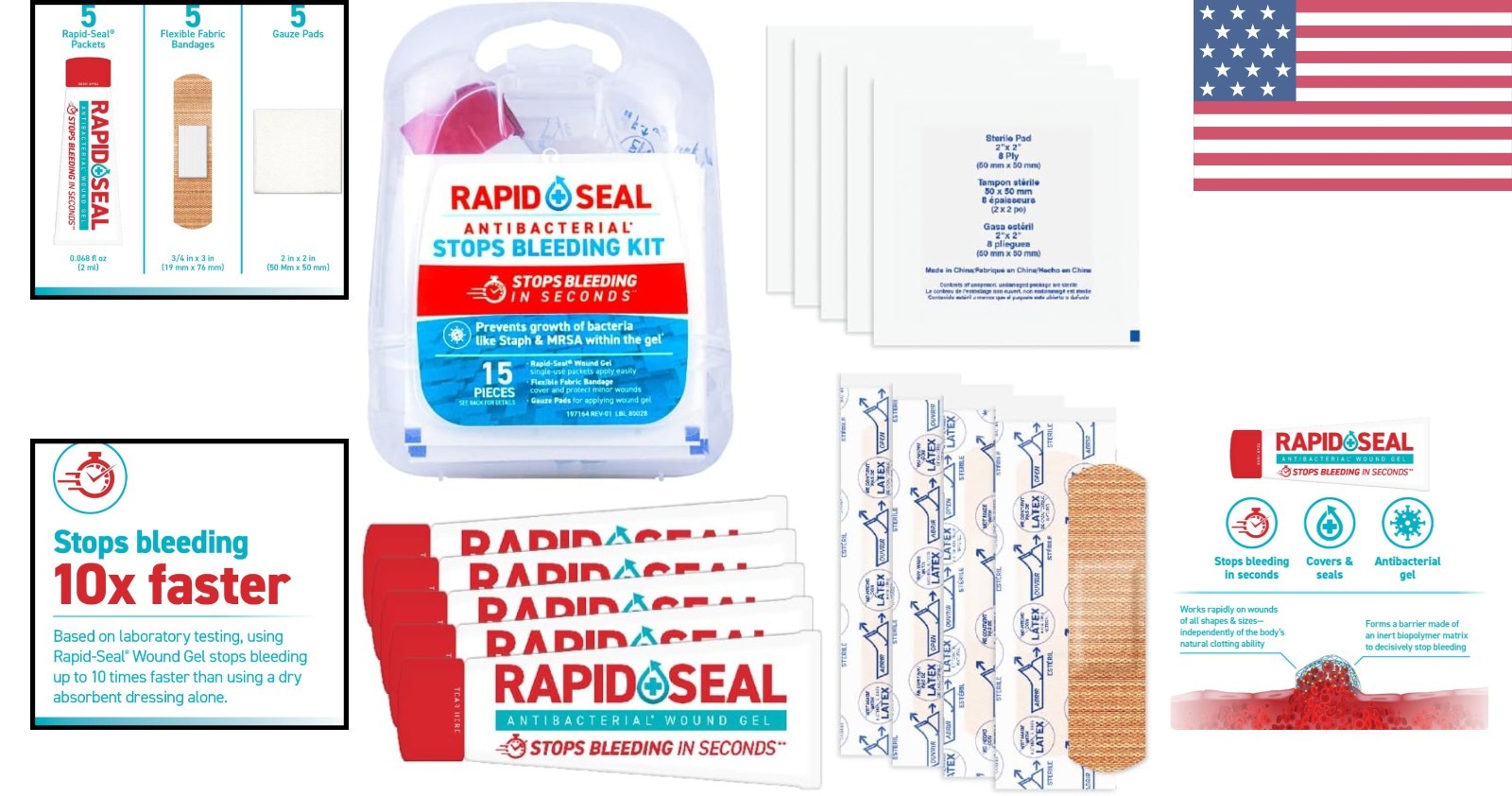 Rapid Seal 15pc Emergency Wound Care Kit – Antibacterial & Fast-Acting Gel