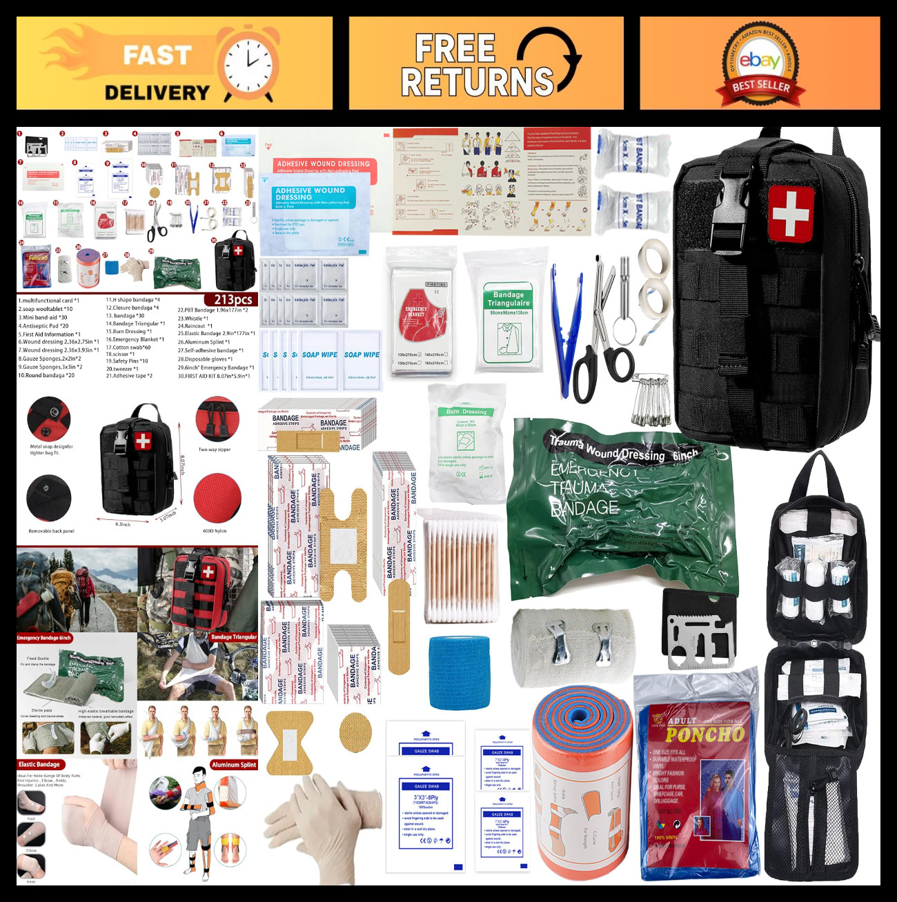 Universal Trauma First Aid Kit – Emergency Survival Molle Pouches for Home, Car,