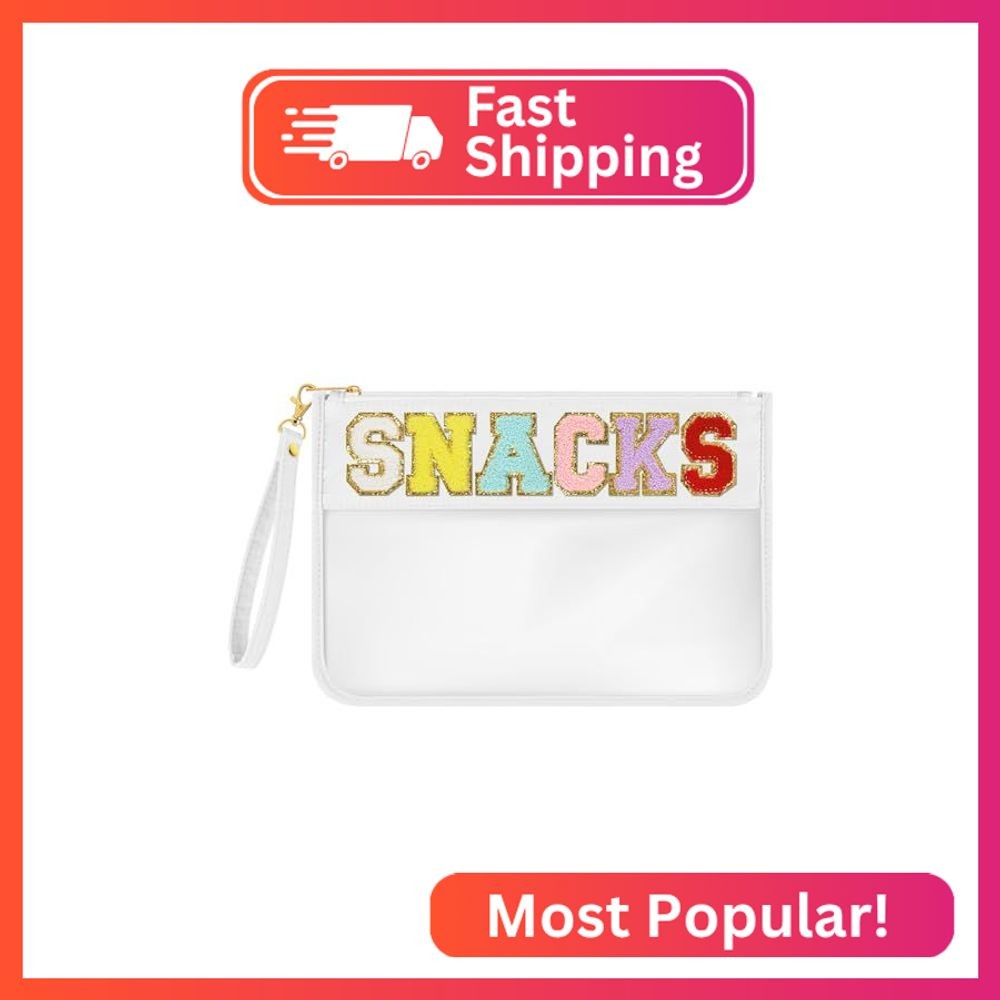 BOUBONI Chenille Letter Bag Clear Stuff Bag Flat Pouch Nylon and PVC Cosmetic Ba