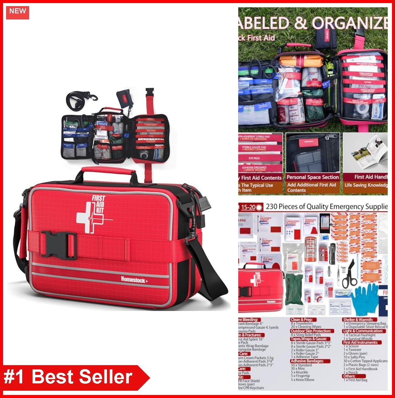 First Aid Trauma Kit 324 Pieces with Labelled Compartments for Car Home Camping