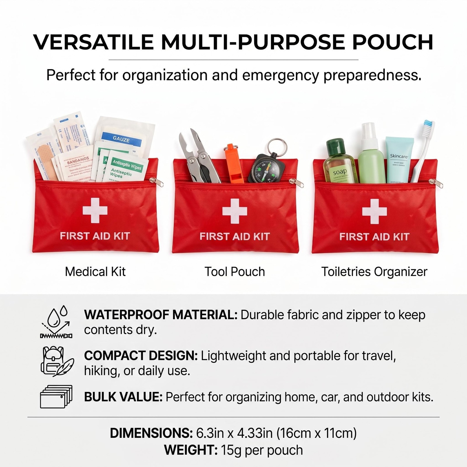 12 Pack Empty First Aid Kit Bag, Small First Aid Pouch Bulk, Water Resistant …