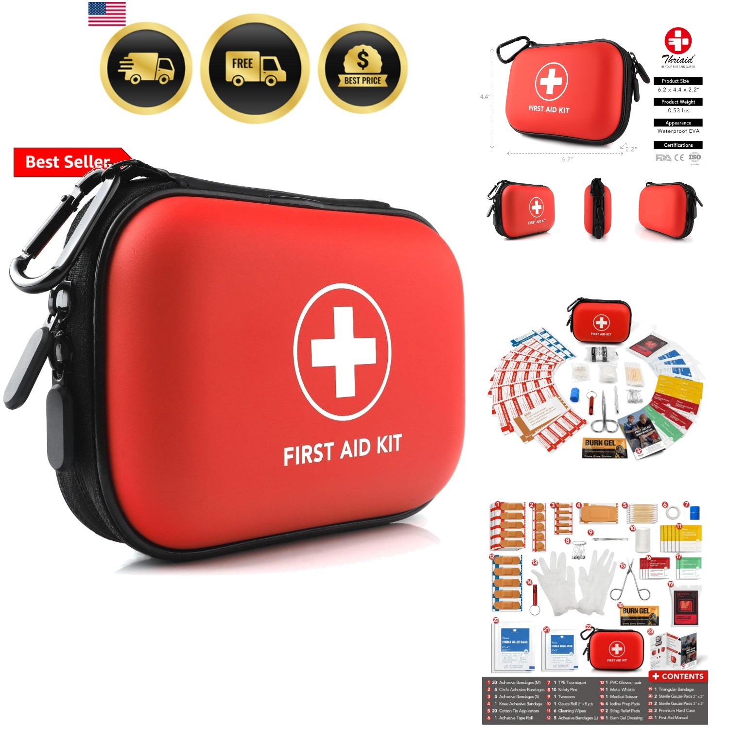 Mini First Aid Kit, 100 Pieces Water-Resistant Hard Shell Small Case – Perfec…