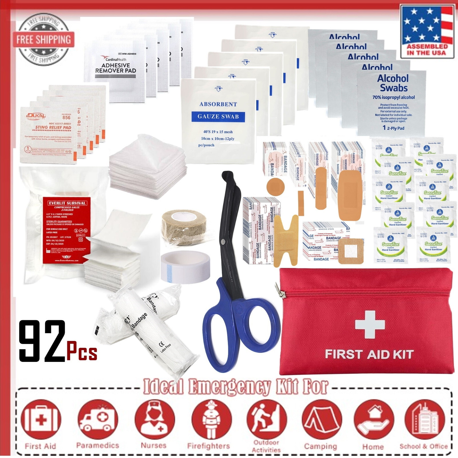 First Aid Kit- All-Purpose Premium Medical Supplies and Emergency Bag – 92 Pcs