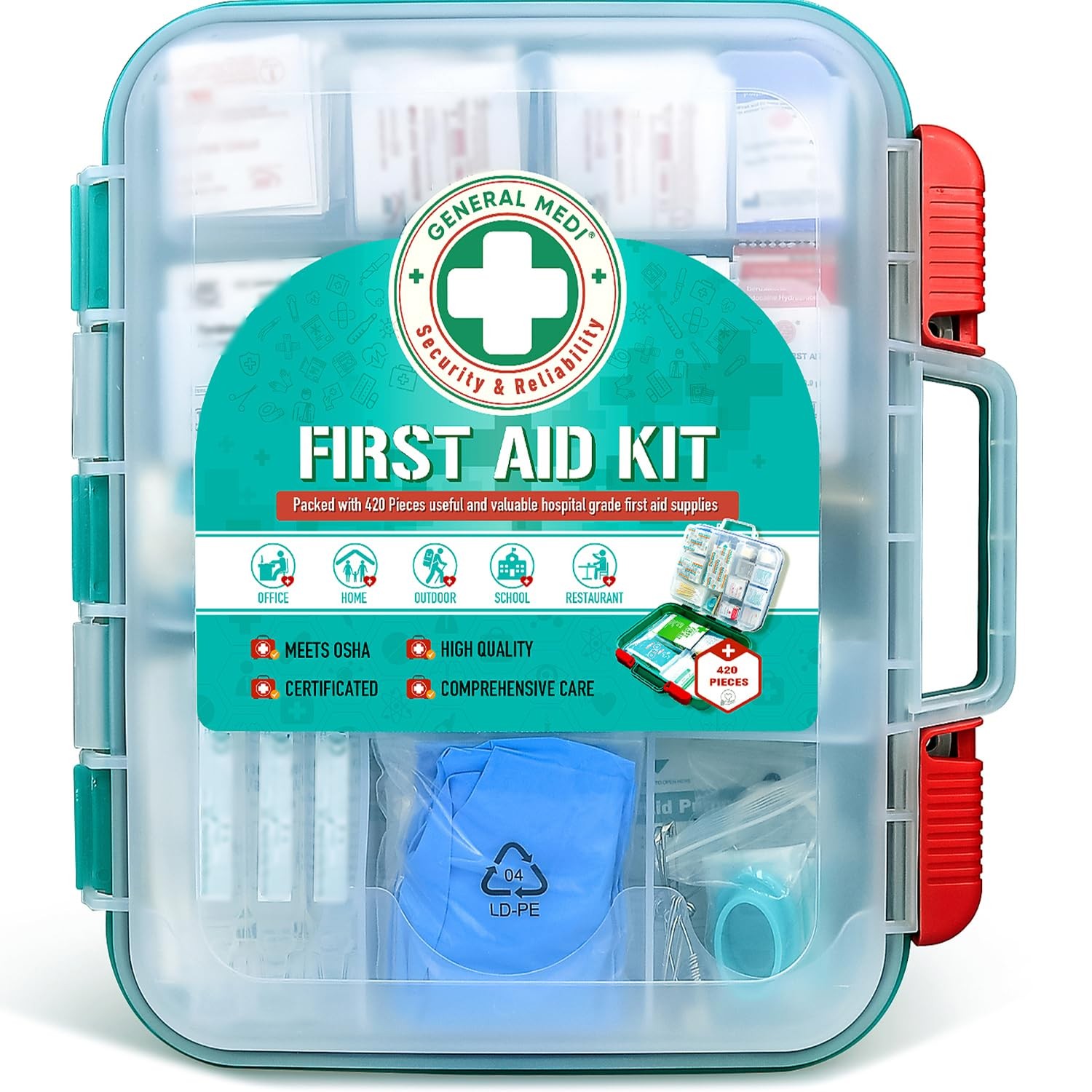 General Medi 420 Pieces Professional First Aid Kit – 420 Pieces, Multicolor