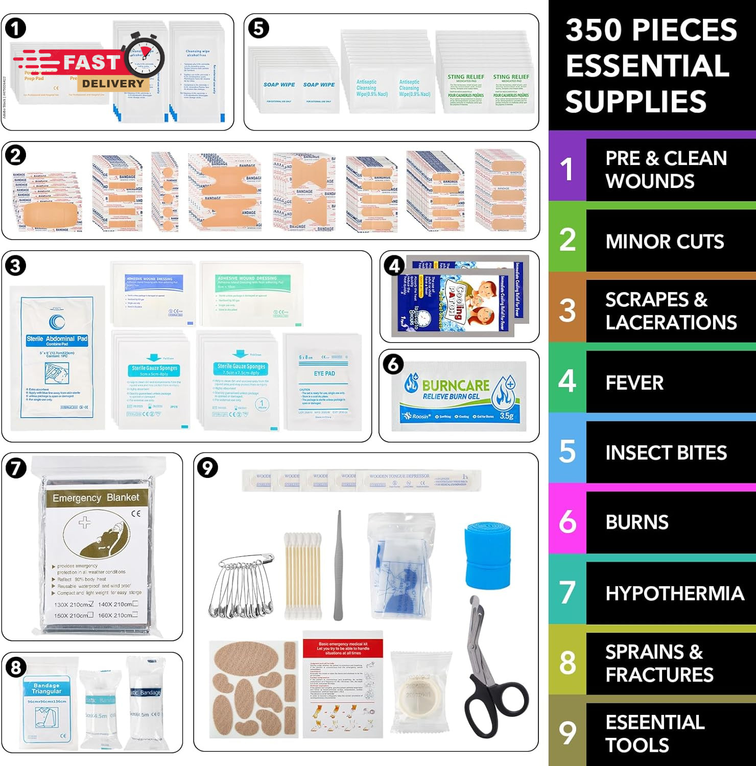 First Aid Kit for Car Home Travel Camping, 350Pcs Compact Waterproof Hard Case,